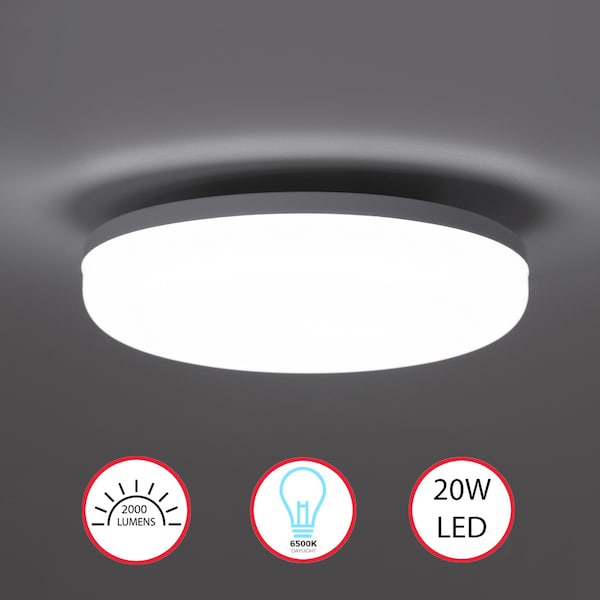 Quickway Imports White Plastic 6 in Round LED Ceiling Light Fixture for Entryway, Office, Outdoor, 6500K Daylight 20W QI004032 - main